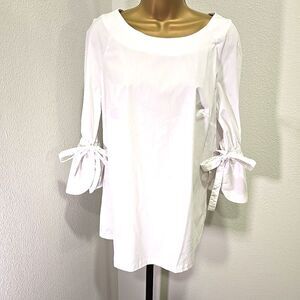 Counterparts Romantic Poet Blouse Womens Med White Flutter Sleeve Ties Timeless